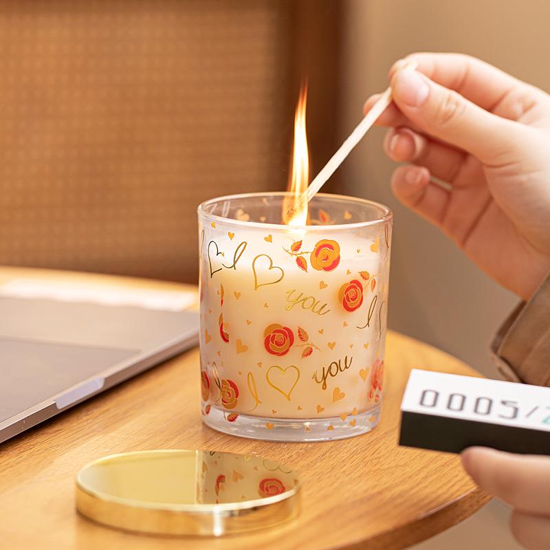 Rose Fragrance Soy Wax Scented Candle in Glass Cup - Perfect for Bedroom or Home, Gift Box Included