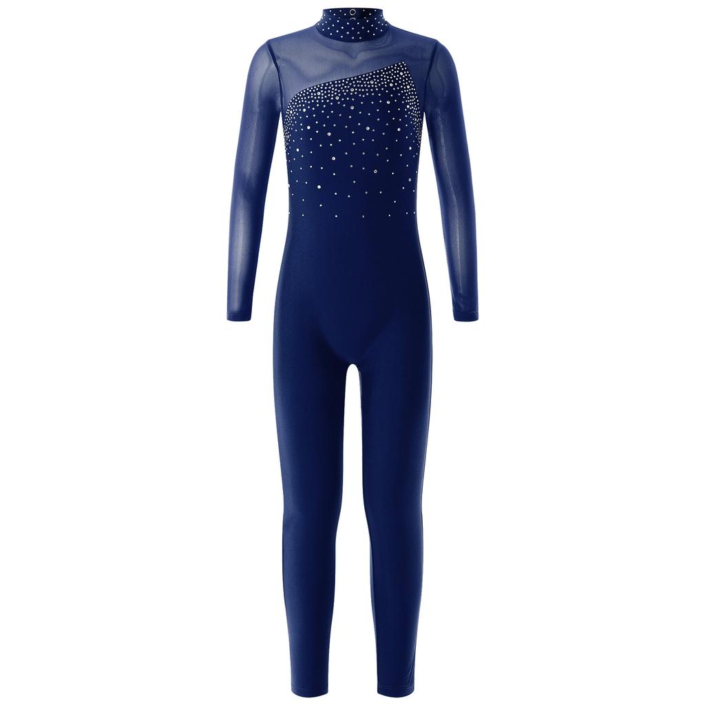 Children Girls Fashion Leotard Long Sleeve Round Collar Hollow Back Skating Performance Jumpsuit