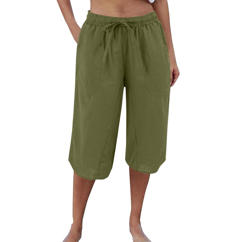 Женские повседневные брюки из хлопка и пеньки с высокой талией и широкими штанинами на шнурке