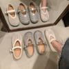 Hollow Fishing Net Crocheted One-word Strap Single Shoes Women's 2025 New Round Head Flat-soled Ballet Shoes Woven Mary Jane