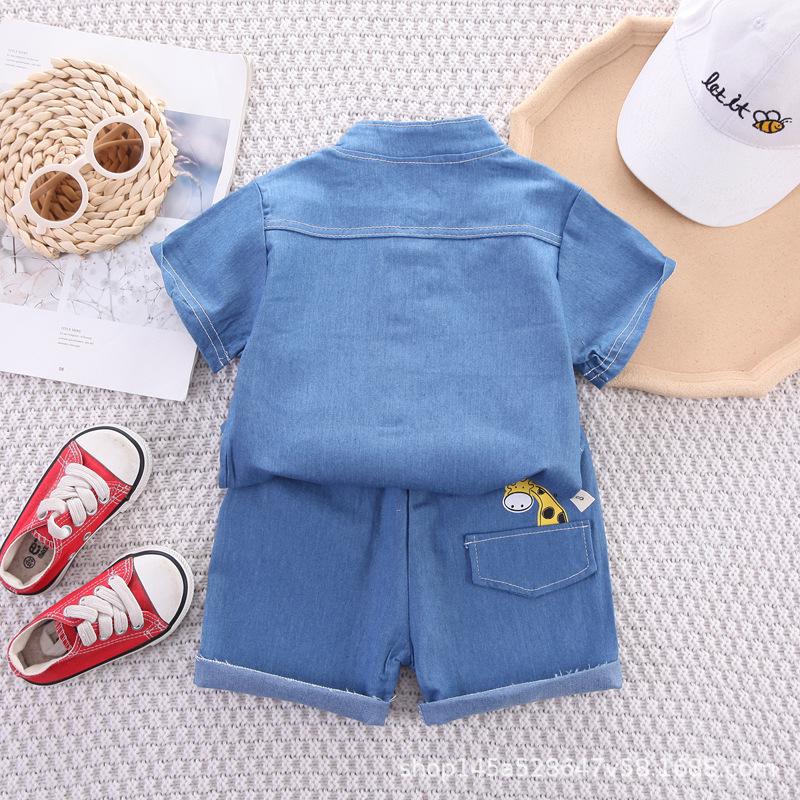 Stylish Toddler Summer Short-Sleeve Lapel Denim Two-Piece Set for Boys & Girls