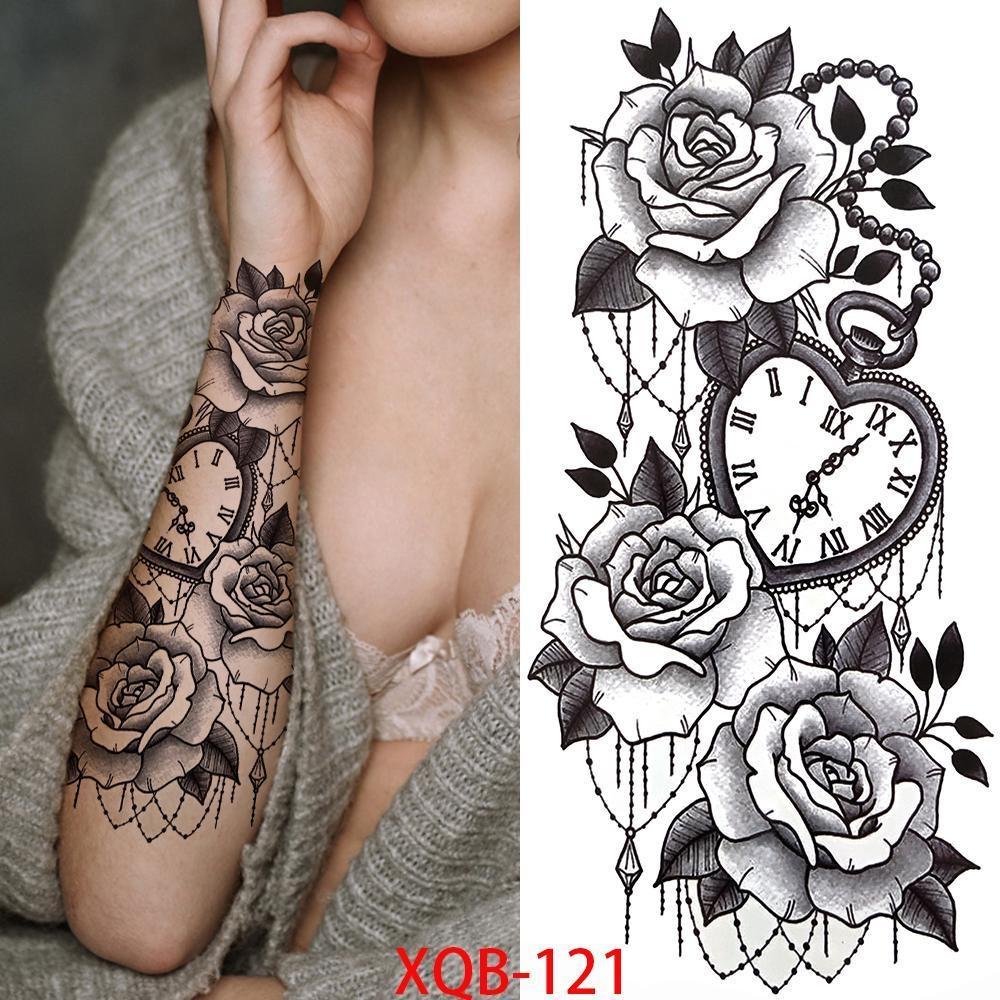 NEW 1 PC 210*114MM Cherry Blossom Fake Temporary Tattoo For Women Girl Watercolor Rose Flower Tattoos Flora Branch Chest Back Tatoo Paper Stickers