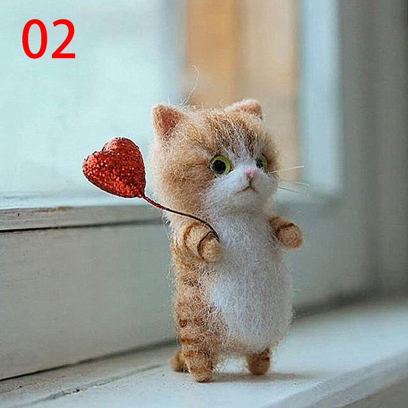 Cute Kit Unfinish Wool Doll Kitty Siamese Hawksbail Tabby Civet Cat Needle Felt Kit Package