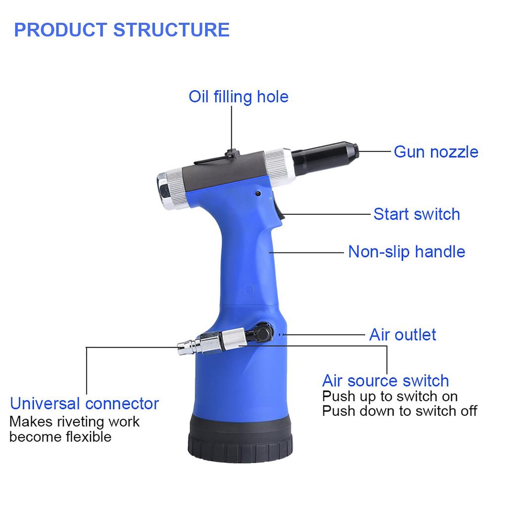 KP708 Pneumatic Riveter Hydraulic Rivet Gun Riveting Tool for Rivets 2.43.24.04.8mm