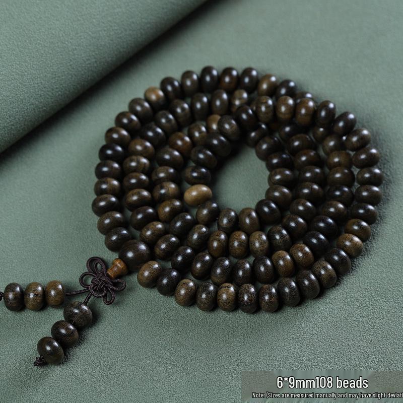 Men's Agarwood Bodhisattva Chess Bracelet: 108 Wooden Prayer Beads, Single Strand 2.0 Design with Small Holes.