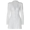Women Elegant White Single-breasted Pleated Mini Dress Fashion Deep V-neck Long Sleeved A-line Dressses Lady Streetwear