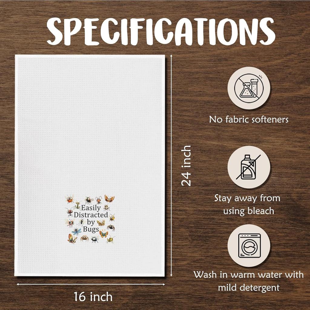 Funny Entomology Bug Kitchen Dish Towels,Gifts for Women Men Bug Lovers,ect Hand Tea Towels for Kitchen Bathroom Decor,16x24 Inches