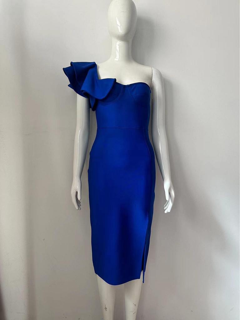 2023 Summer One-Shoulder Ruffle Bandage Dress - Sexy Slim Party Wear