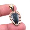 Natural Bloodstone Gemstone 925 Solid Sterling Silver Two Tone Pendant 1.5" Q6e07