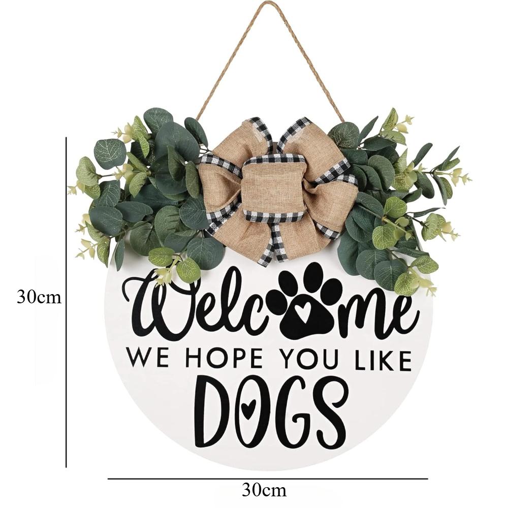 Знак на дверь фермерского дома для украшения крыльца входной двери с листьями эвкалипта и бантом в виде буйвола - приветственный венок, висящий для любителей собак, декор на весну и лето