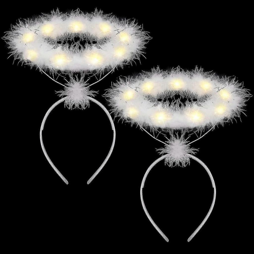 2 Pack Light Up Angel Halo Headband Led White Feather Headband Angel Halo Headband For Christmas