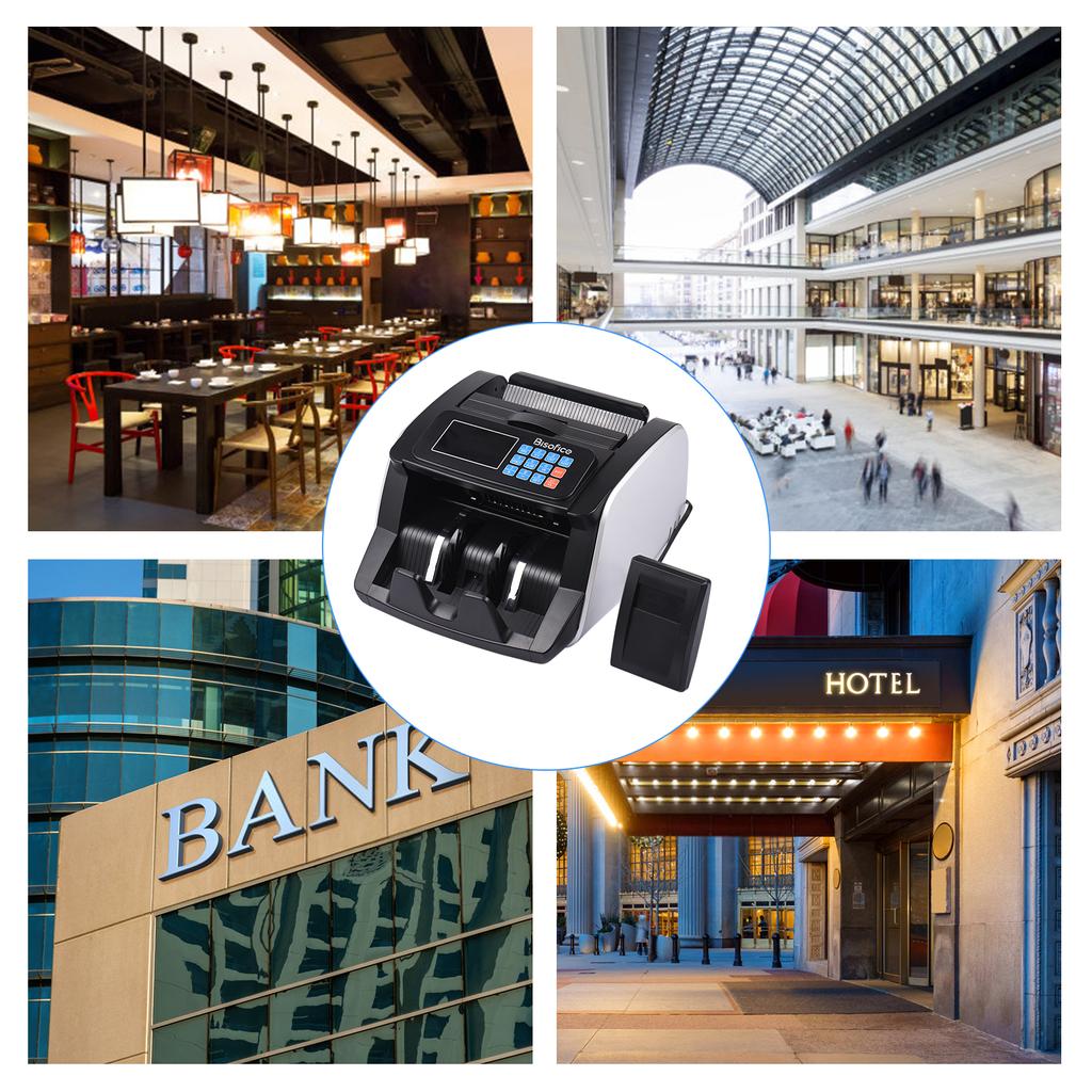 Bisofice Money Counter Machine Counterfeit Bill Detector Automatic Money Detection Top Loading Bill
