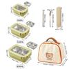 WORTHBUY Picnic Portable Large Capacity Bento Lunch Box 1/2 Grids Leak-proof 304 Stainless Steel Food Container Microwave Safe