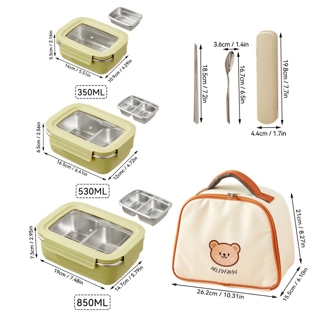 WORTHBUY Picnic Portable Large Capacity Bento Lunch Box 1/2 Grids Leak-proof 304 Stainless Steel Food Container Microwave Safe