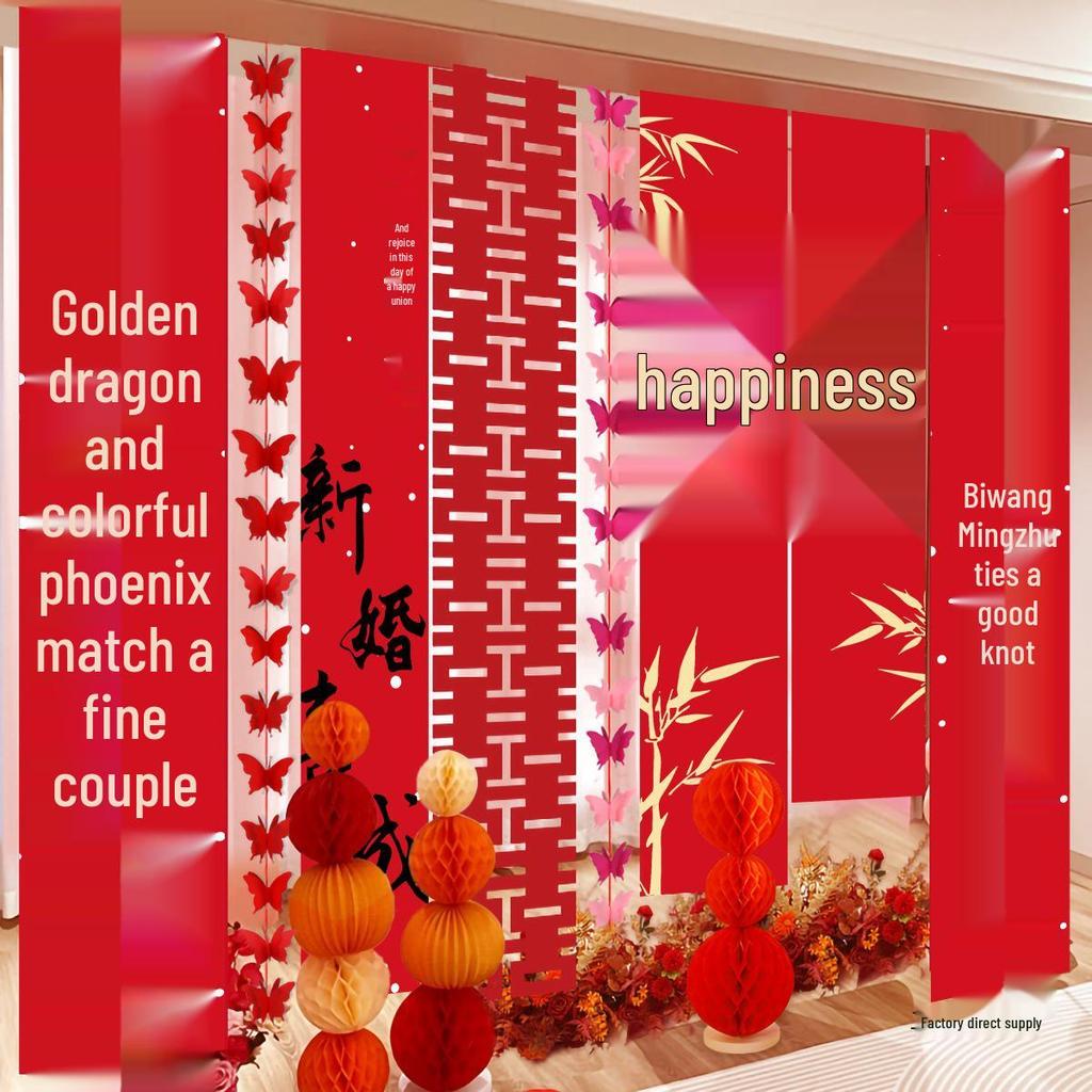 Double Happiness Wedding Banner - Chinese Calligraphy Hanging Cloth for Living Room or Courtyard Decor