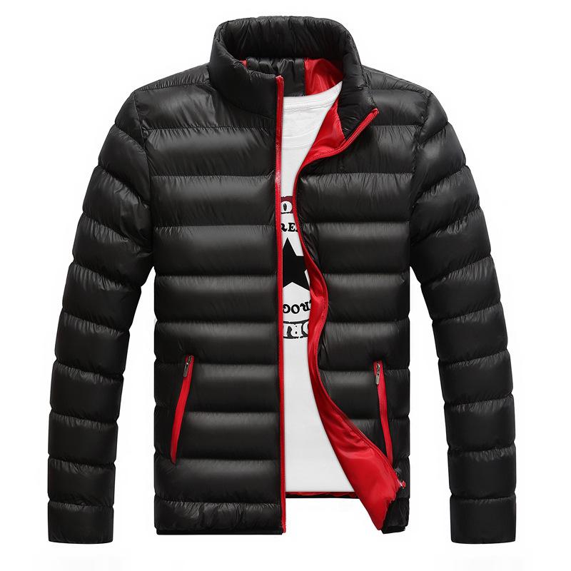 Stand-up Collar Cotton-padded Coat Zipper Autumn and Winter Solid Color Large Size Coat