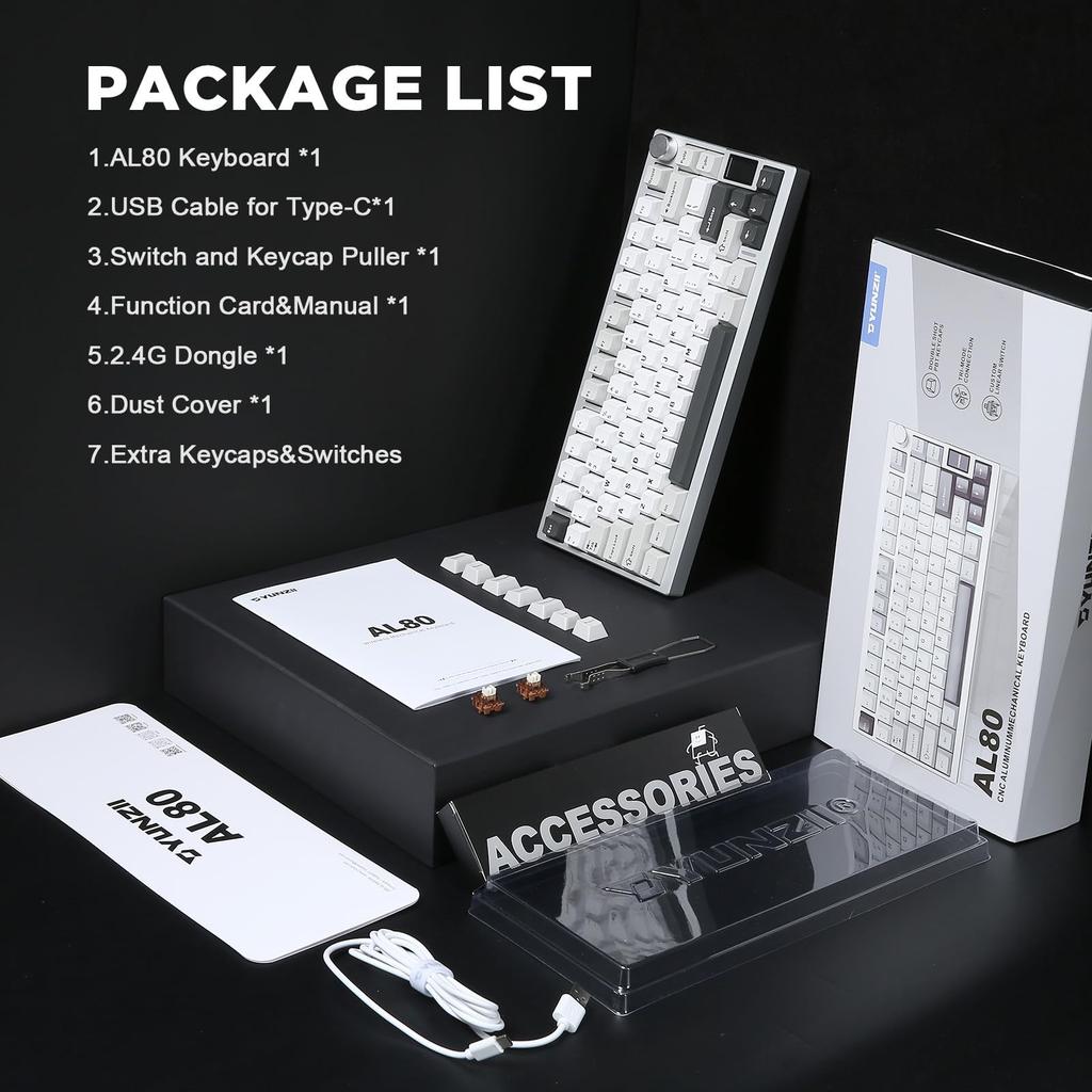 YUNZII AL80 Mechanical Wireless Gaming Full Aluminum CNC LCD Gasket with Technical Standards Approved Zero Linear Keyboard, Keyboard, 75% Layout,