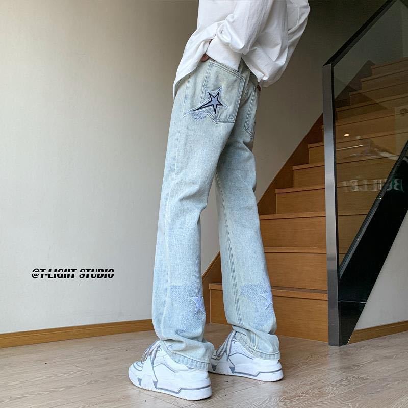 Новые брюки с пятью звездами, весенне-осенние, американские, в стиле хай-стрит, прямые, свободные, широкие