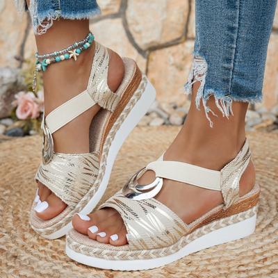 Модные женские босоножки на танкетке 2024 года, летние босоножки на платформе со змеиным принтом, гладиаторские туфли, женские удобные повседневные босоножки на среднем высоком каблуке