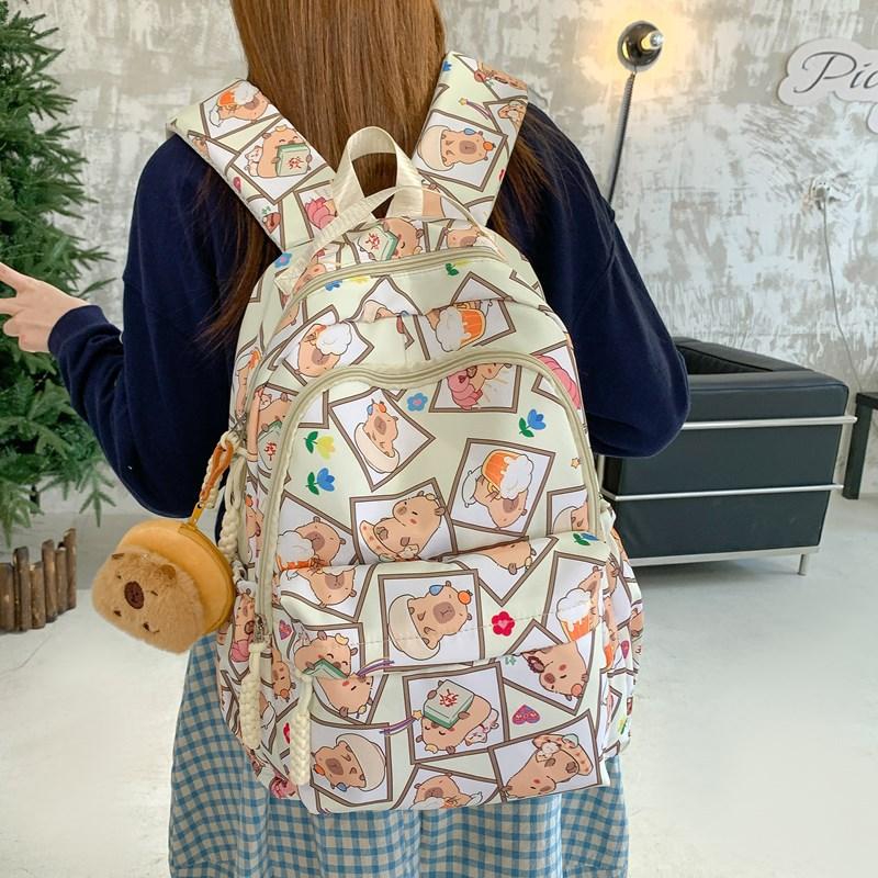 Школьный рюкзак в студенческом стиле для средней и старшей школы, милый мультяшный школьный рюкзак, легкий нейлоновый школьный рюкзак с принтом капибары, женский рюкзак