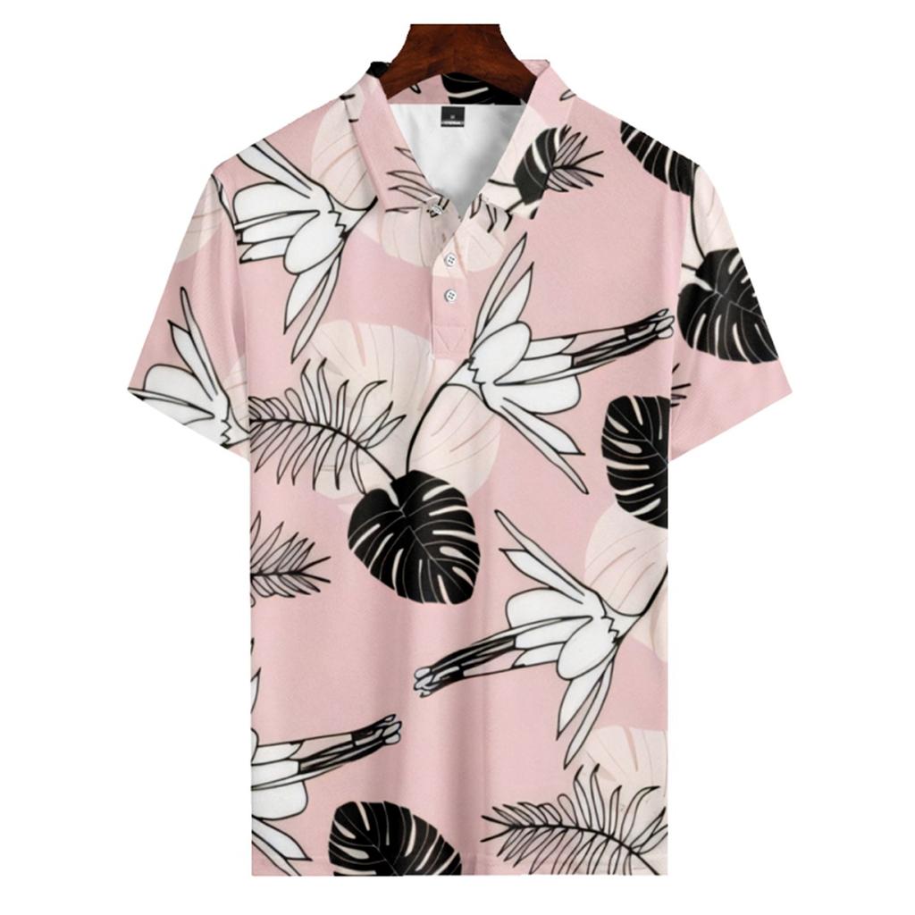 Men's Summer Hawaii Printed Golf Shirt Botton Short Sleeve Top Men's Casual Fashion Shirt