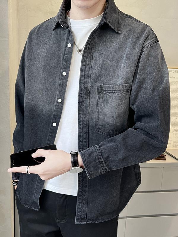 Мужская рубашка из денима с градиентом: Куртка свободного кроя в американском стиле в стиле ретро с длинными рукавами на весну/осень.