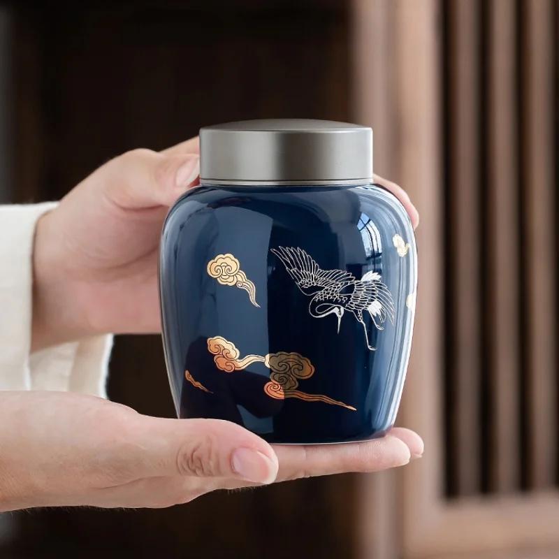 Керамические чайные банки в китайском стиле для хранения чая, герметичные банки для домашних кухонь, креативные портативные банки для хранения с крышкой из сплава