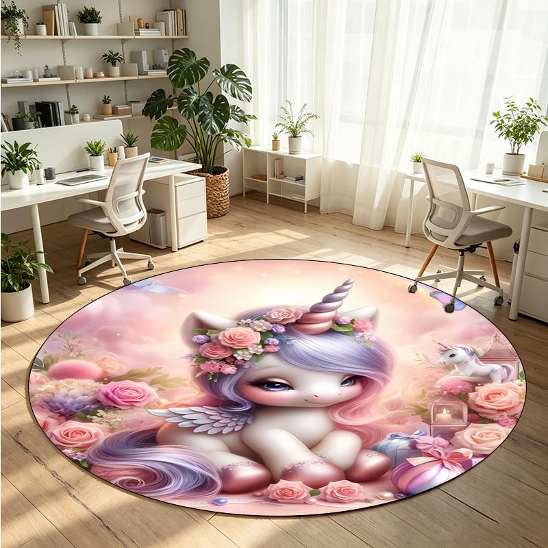 Unicorn Printed Round Crystal Velvet Rug Soft Non Slip Floor Carpet For Bedroom Holiday Gift