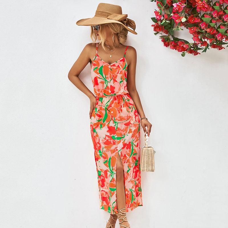 Женское летнее повседневное платье с открытой спиной и цветочным принтом