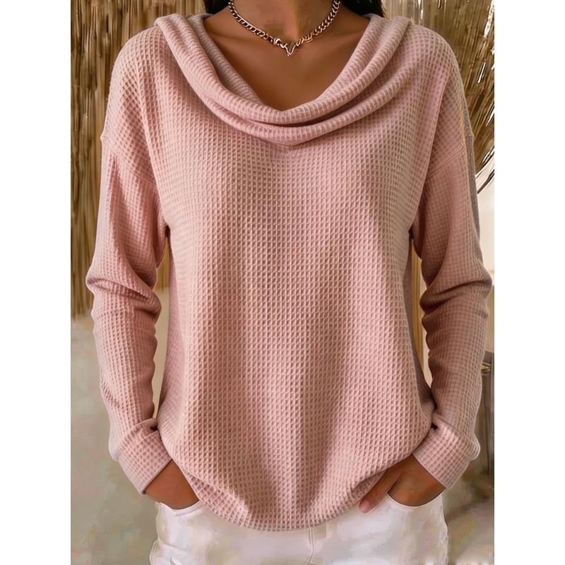 Women S Casual Loose Solid Color Mock Neck Long Sleeve Pullover Sweater