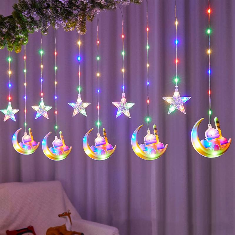 1Pc LED Star Curtain Decorative Light Moon Castle Light String Colorful Light Flashing Light String Full of Stars Room Decoration