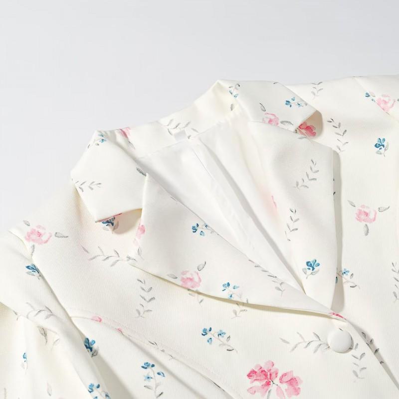 Womens Vintage Floral Print Blazer Skirt Set Lightweight Casual Suit Outfit