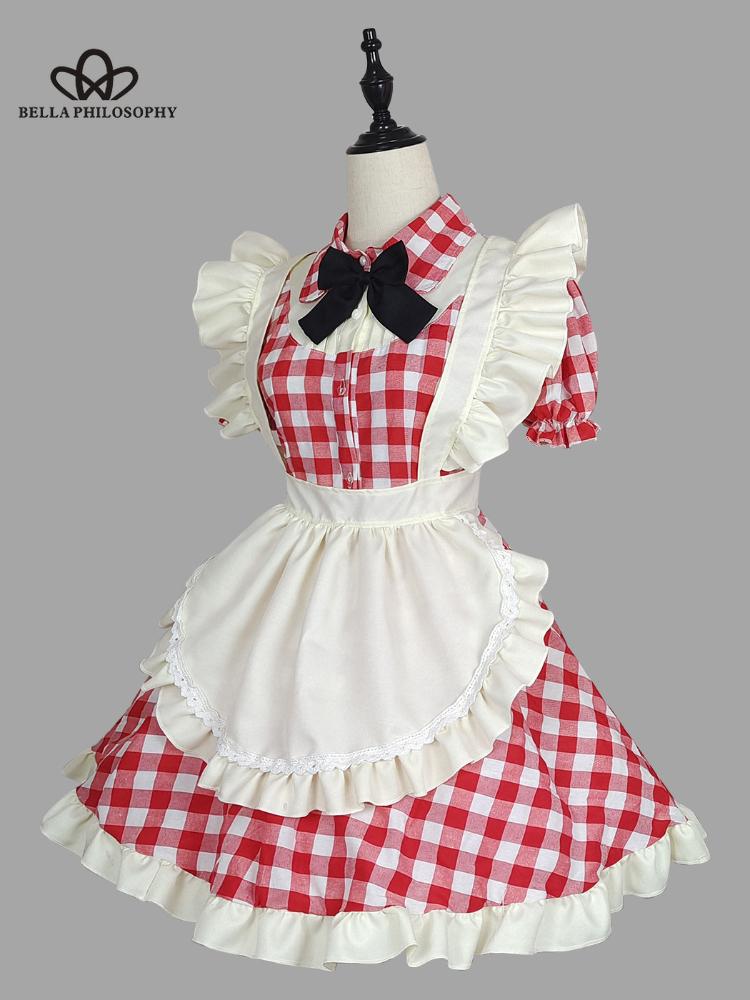 Новый наряд горничной с красным котом, мягкое платье Лолиты для девочек, униформа горничной Лоли, косплей, аниме, косплей