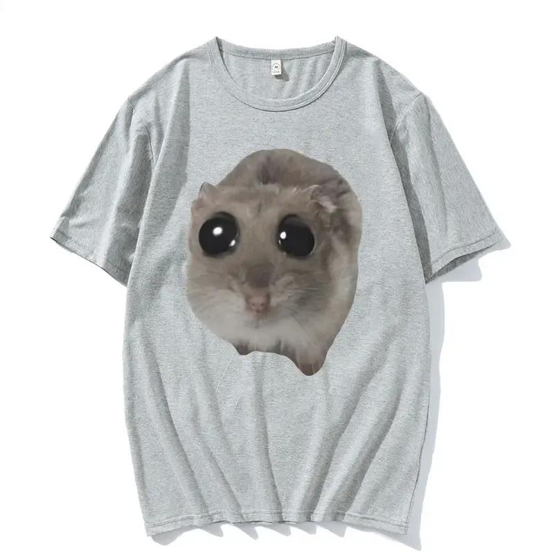Funny Sad Hamster Meme Cry BiG Eye Cute Mouse T Shirt Women Fashion Kawaii Clothes Tshirts Women Tshirt