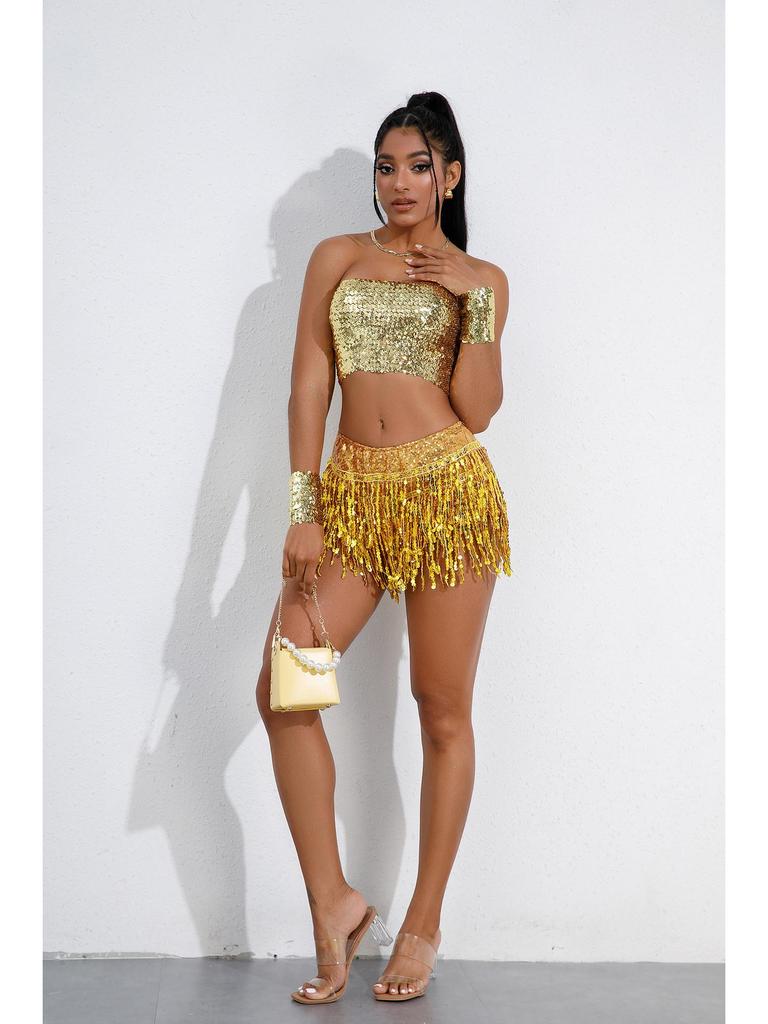 Sequined Tassel Skirt for Latin Dance & Stage Performance - Women's DS Costume with Shorts