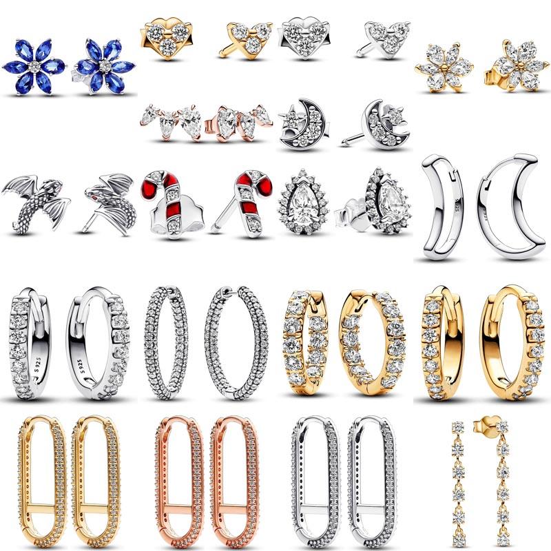 S925 стерлингового серебра сверкающие груши Huggie Row вечность луна звезда серьги-кольца для женщин мода подарок на день рождения ювелирные изделия