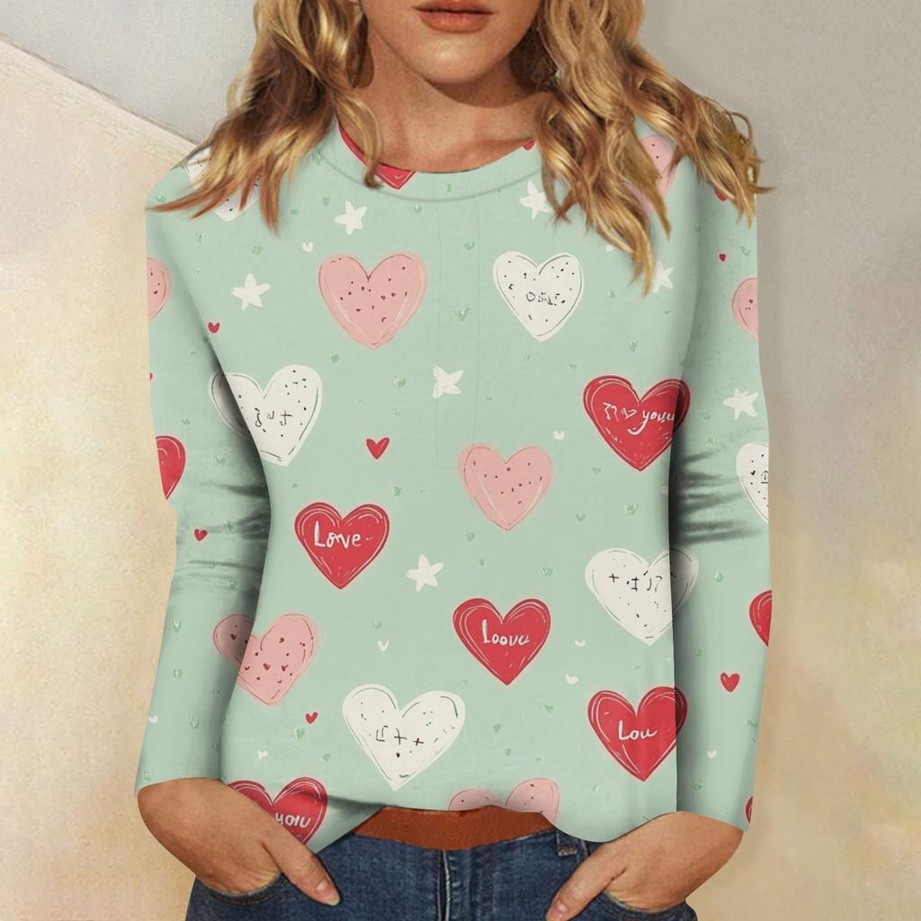 Женская повседневная мода сексуальный удобный День святого Валентина принтованный круглый вырез длинный рукав топ
