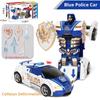 Blue Children's Collision Deformation Police Car Toy Boy Inertia Impact One-button Deformation Car