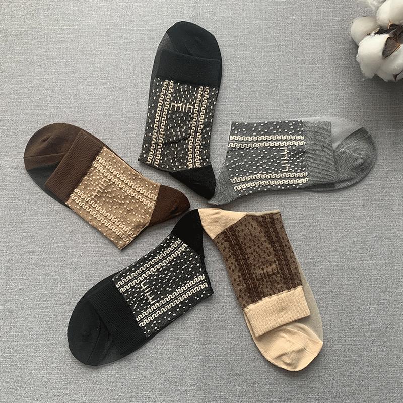 5 Pairs of Women's Cotton Bottom Crystal Silk Middle Tube Thin Cut Hollow Black Versatile Long Tube Stockings