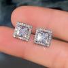 Huitan Luxury Princess Cut CZ Stud Earrings  Color Accessories for Lady's Vintage Party Elegant Versatile Women Earrings