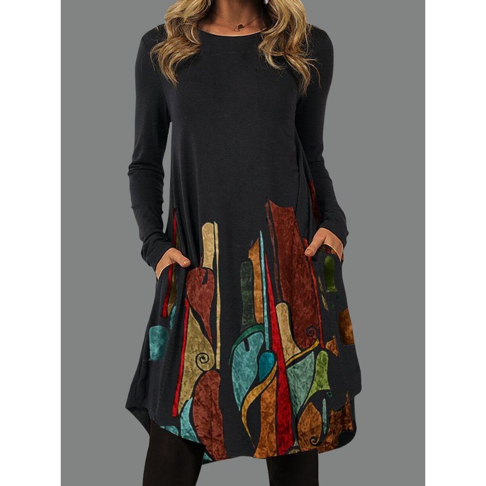 JPNTKY Women's Fashion Autumn Winter Long Sleeve O-Neck Casual Dresses