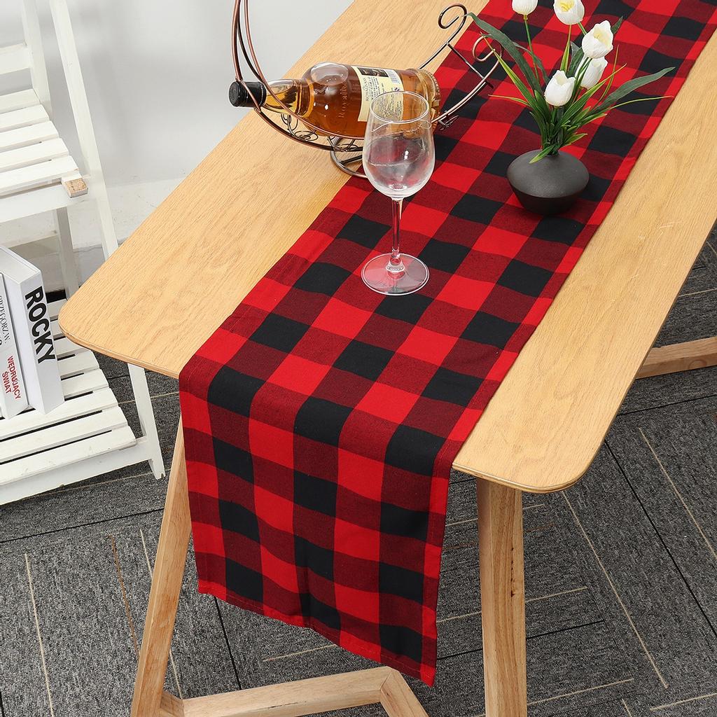 Black Red Table Runner Handmade Plaid For Family Dinner, Outdoor Or Indoor Parties Thanksgiving Christmas Gathering Party Decor