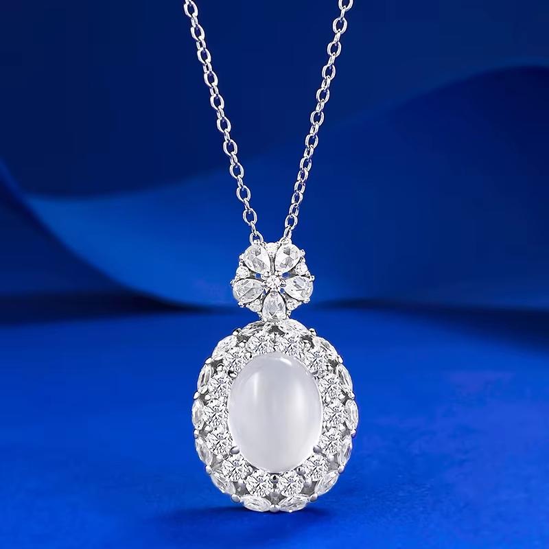 New S925 Silver Inlaid Natural Foam Jade High Ice 8 * 10 Faced Marrow Pendant Wedding Jewelry