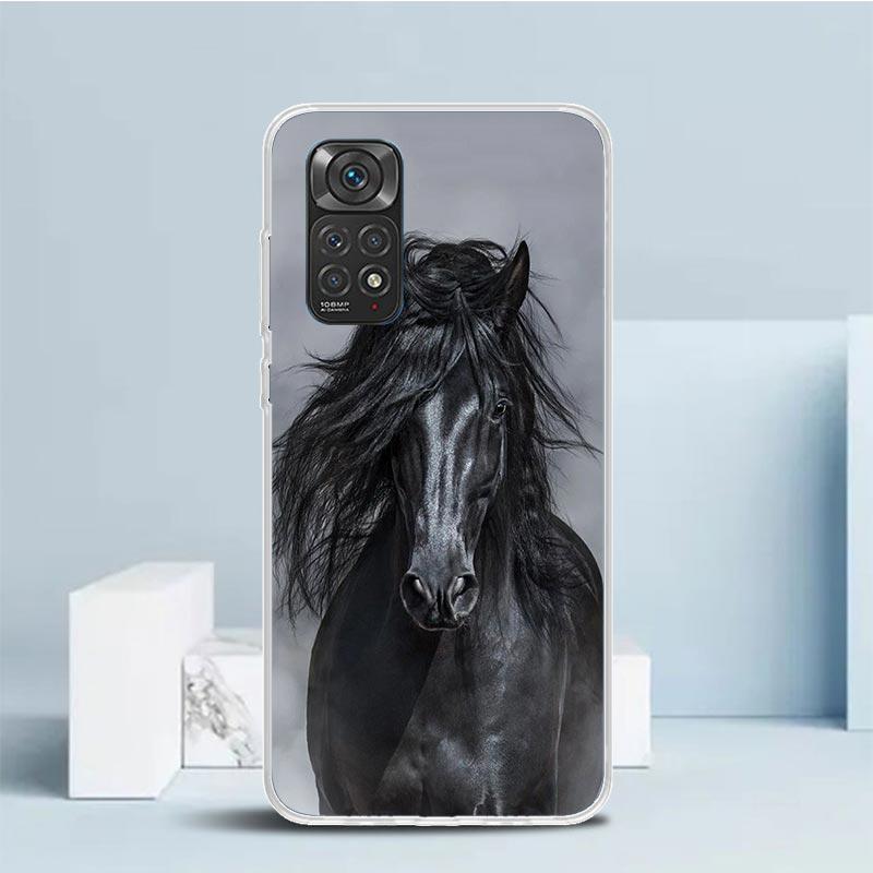 Чехол для телефона Animal Black Horse для Xiaomi Redmi Note 15 14 14S 13 12S 12 Pro Plus 11S 11 11T 11E 10S 10 + Мягкая задняя крышка из ТПУ Красный