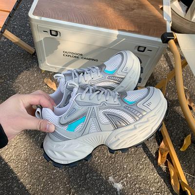 Ретро цветовая гамма, толстая подошва, увеличивающие рост кроссовки-папы, женские 2025, новые модные универсальные сетчатые дышащие повседневные спортивные туфли