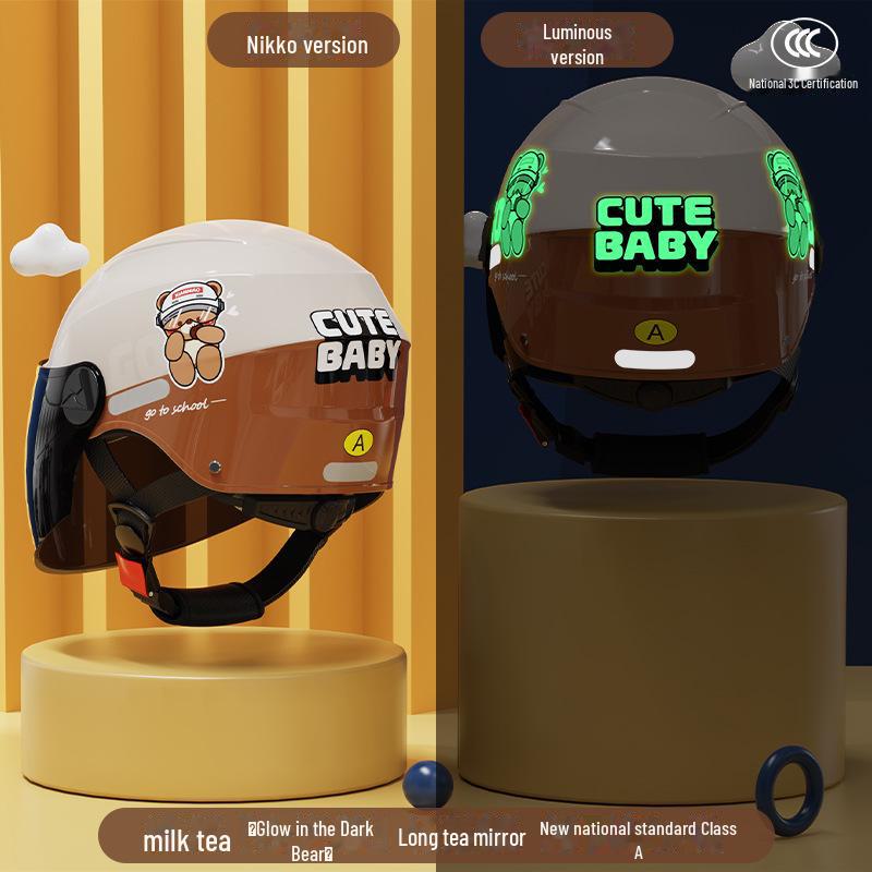 Детский сертифицированный 3C электрический шлем - солнцезащитный, всесезонный полушлем для мальчиков и девочек