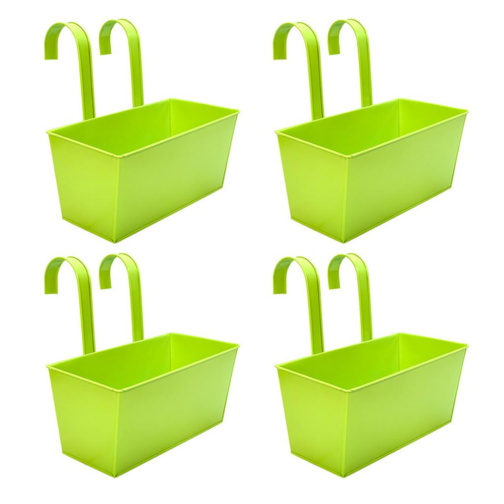 Rectangular Metal Hanging Planter with Removable Bucket and Double Hooks for Outdoor Indoor Gardening Balcony Railings