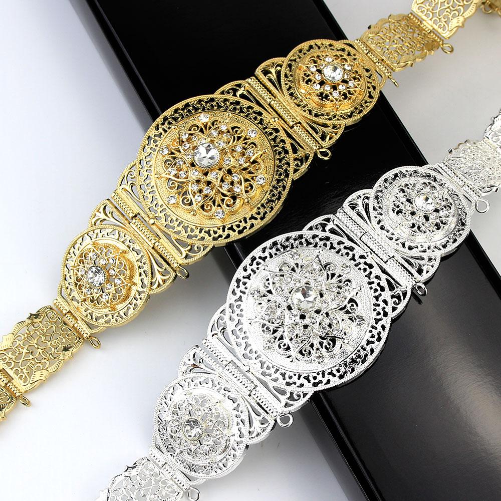Fashion Dress Belt Crystal Wedding Jewelry Gold Color Metal Chain Link Length Adjustable