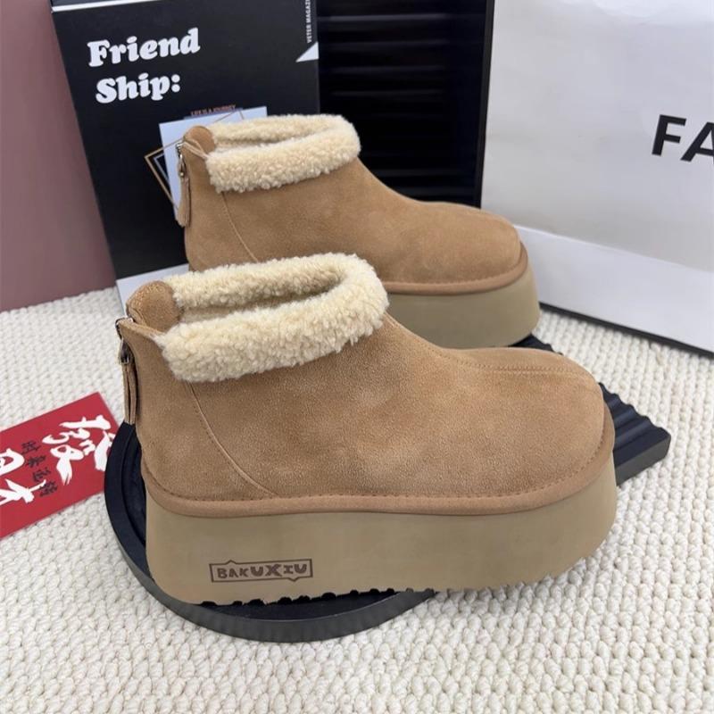 Ботильоны на платформе из замши и ботинок для снега, женские туфли на плоской подошве, меховые, теплые, хлопковые, брендовые, высокие каблуки, плюшевые, женские, зима 2025, тренд, ботинки Mujer