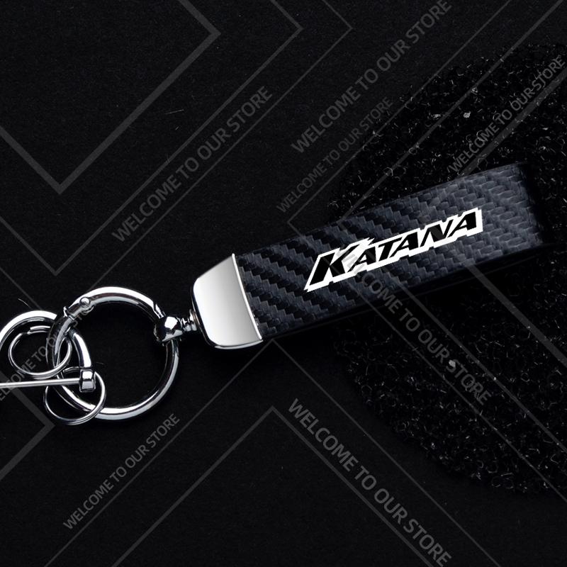 1PCS Motorcycle Keychain For Suzuki Katana GSX 400 600 650 750 1000 F Logo Widget Ornaments Metal Carbon Fiber Leather Key Chain